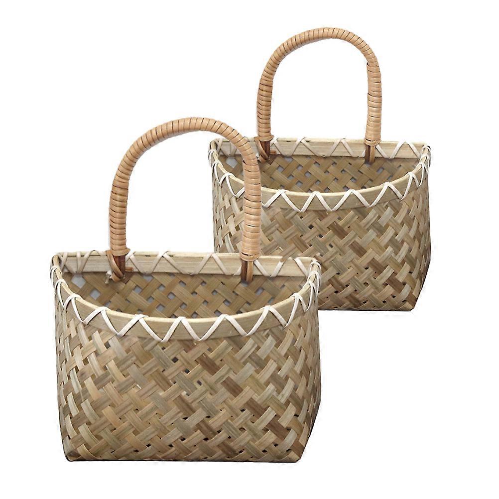 Khaki Kitchen Storage Basket Bamboo Basket for Ginger Storage 2Pcs