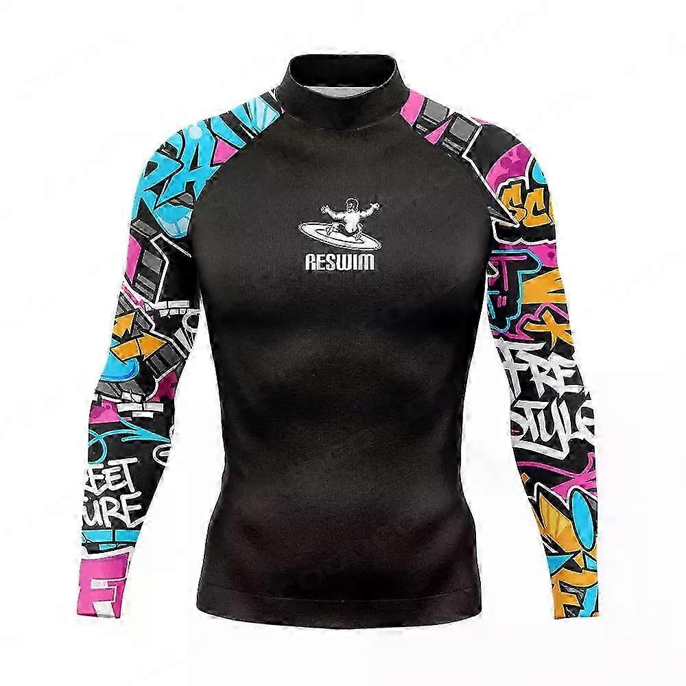 בגדי ים מצחיקים לחוף הים עם הגנה מפני קרינה וגלישה לגברים, חולצת טריקו לגלישה עם שרוולים ארוכים, הדפסה, לגלישה וצלילה