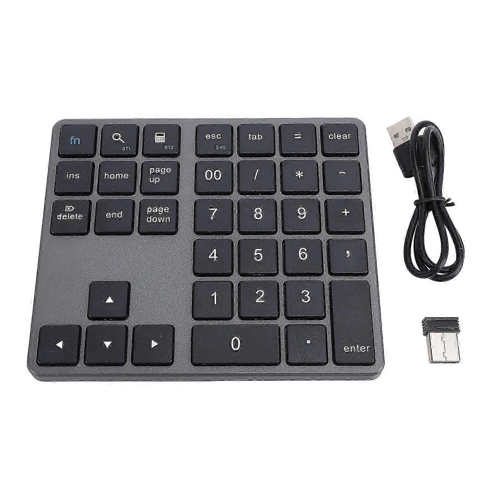 35 Keys Numeric Keyboard with Receiver 2.4G Wireless BT5.0 BT3.0 Number Keypad for OS X Laptop Desktop Smartphone Grey