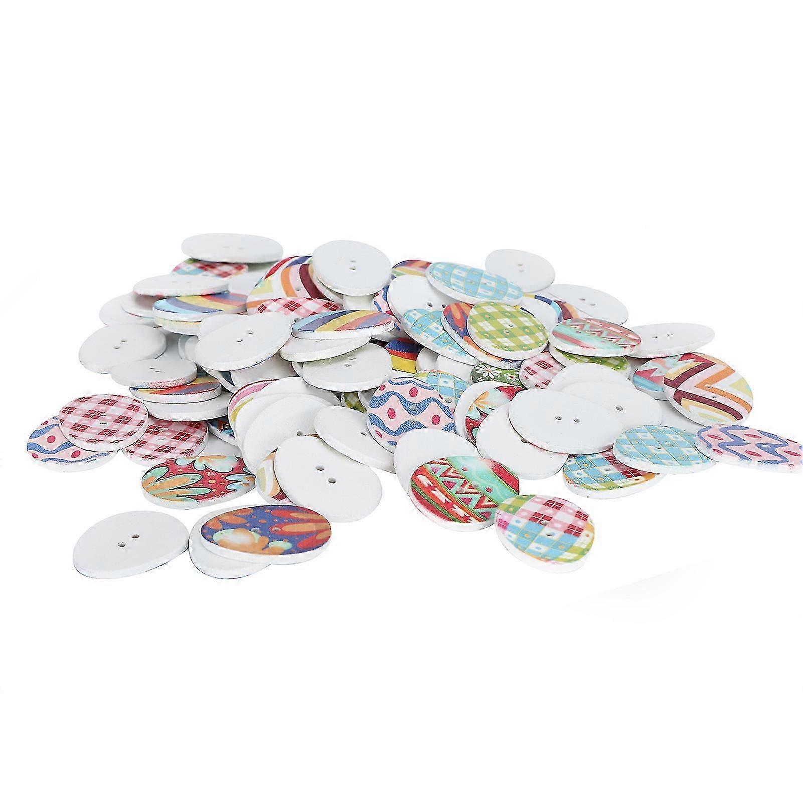 2025 Egg Shape Colored Wooden Sewing Buttons Set 100Pcs Decorative with Perforations