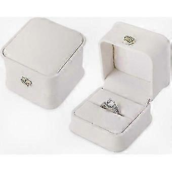 2 Pcs White PU Leather Ring Box for Couple Proposal, Engagement Jewelry Gift Box, Wedding Christmas Anniversary Jewelry Display Case (White)