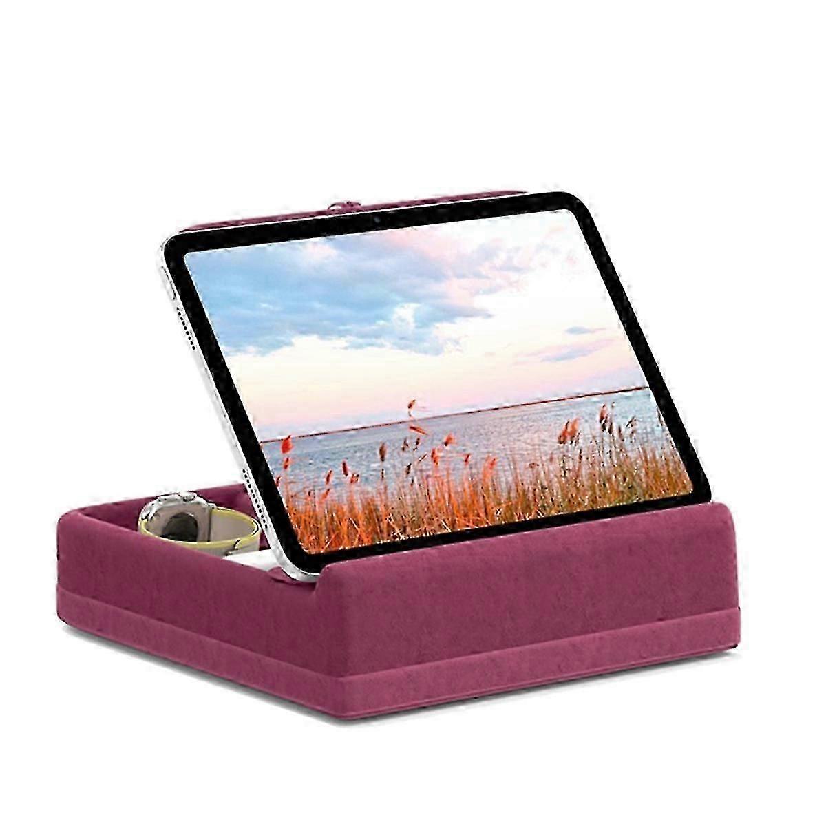 Tablet Pillow Stand with Storage Foldable Holder Angle Adjustable Soft Pad Dock for Bed and Laptopu