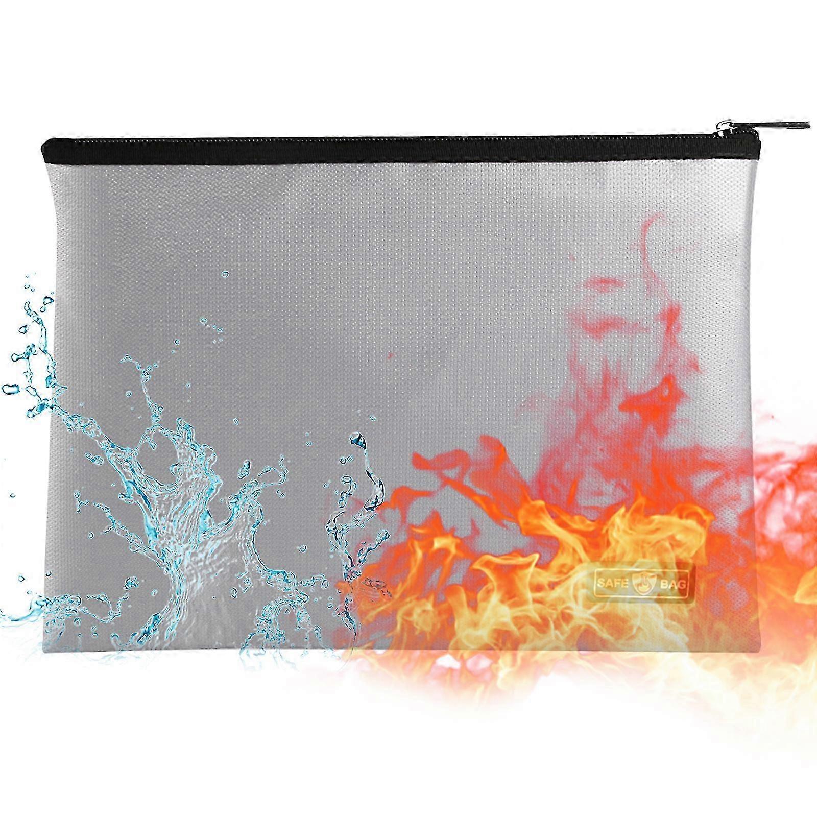 Fireproof Document Bag Fireproof and Waterproof File Folder Money Bag Safe Storage Pouch Holder Organizer with Zipper Closure for Silver SZRH