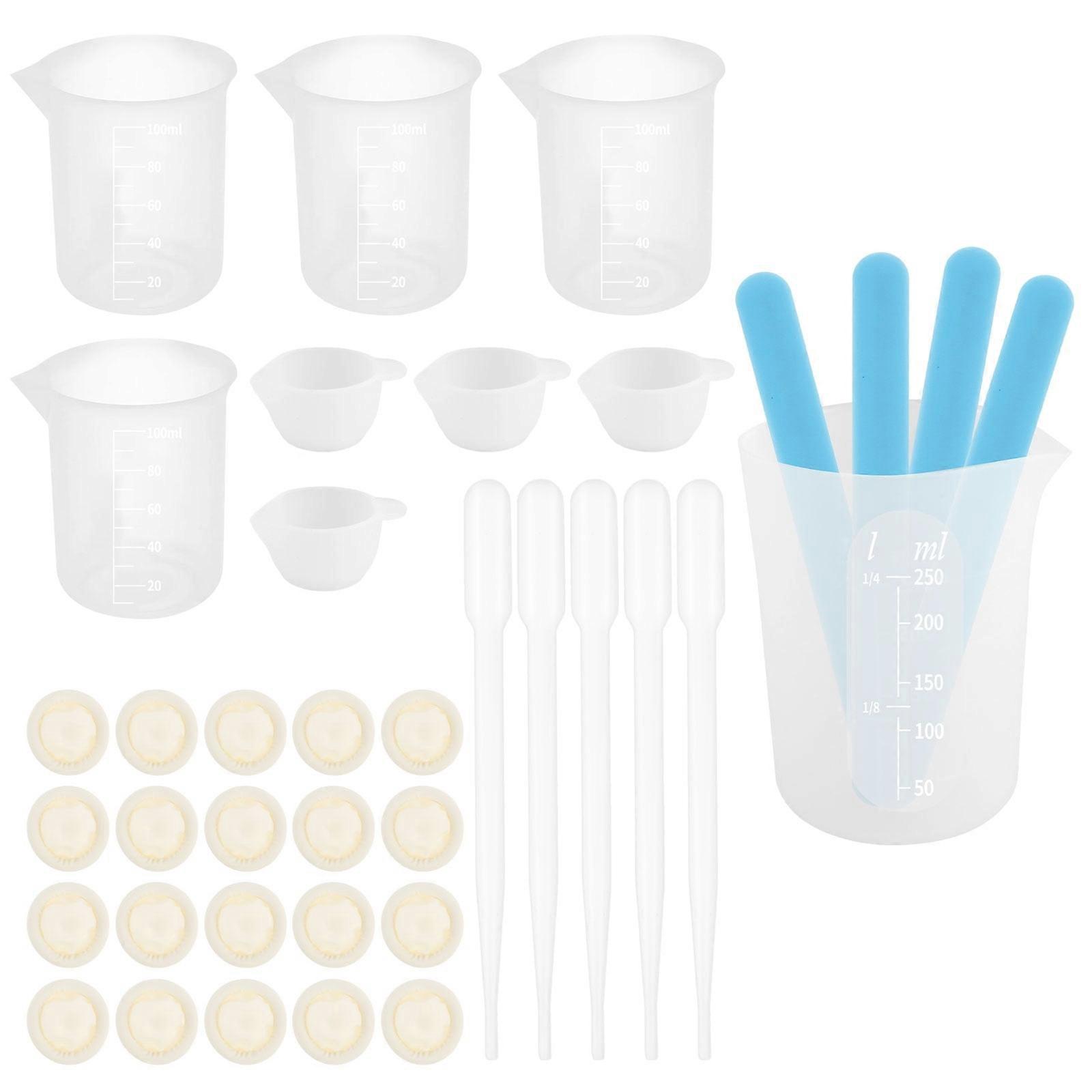 2Pcs Silicone Measuring Cups with Stir, Easy to Clean Resin Mixing Cups Tool Kit, Reusable for Epoxy Resin Mixing