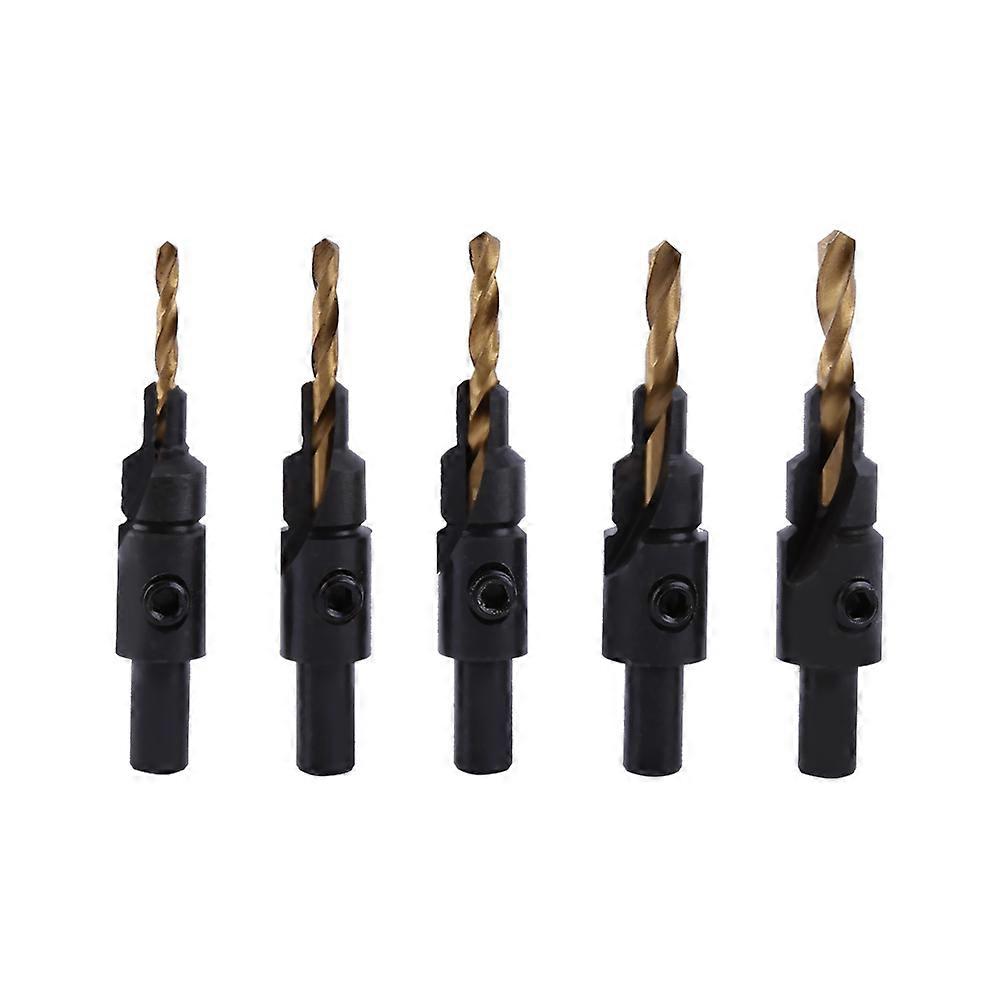 5pcs HSS Countersink Drill Bit Set 1/4" Round Shank Hole Chamfering Woodworking Kit