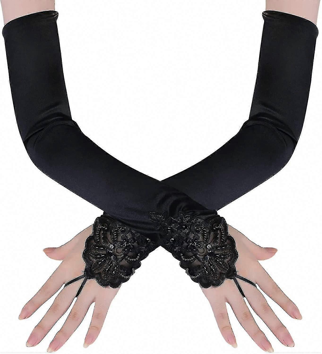 Lange Opernhandschuhe aus Satin, dehnbar, ellbogenlang, für Erwachsene