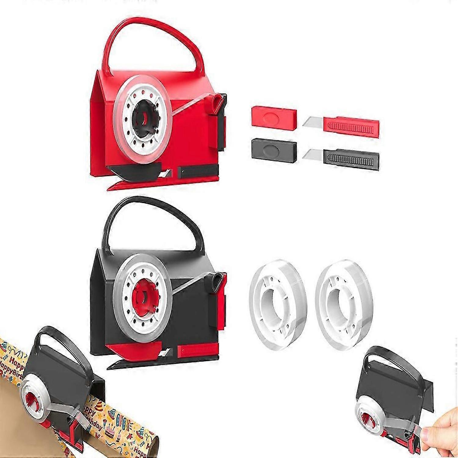 2-Pack Wrapping Paper Cutter and Tape Dispenser Dual-Use for Holiday Gift Wrap