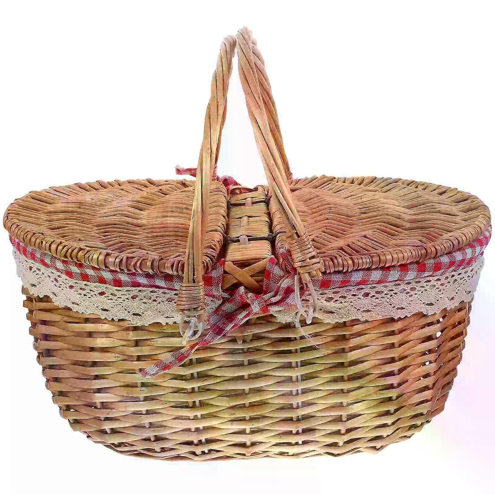 Rattan Picnic Basket Wicker Baskets Bulk Hamper with Lid Beach Woven Cloth Liners Travel