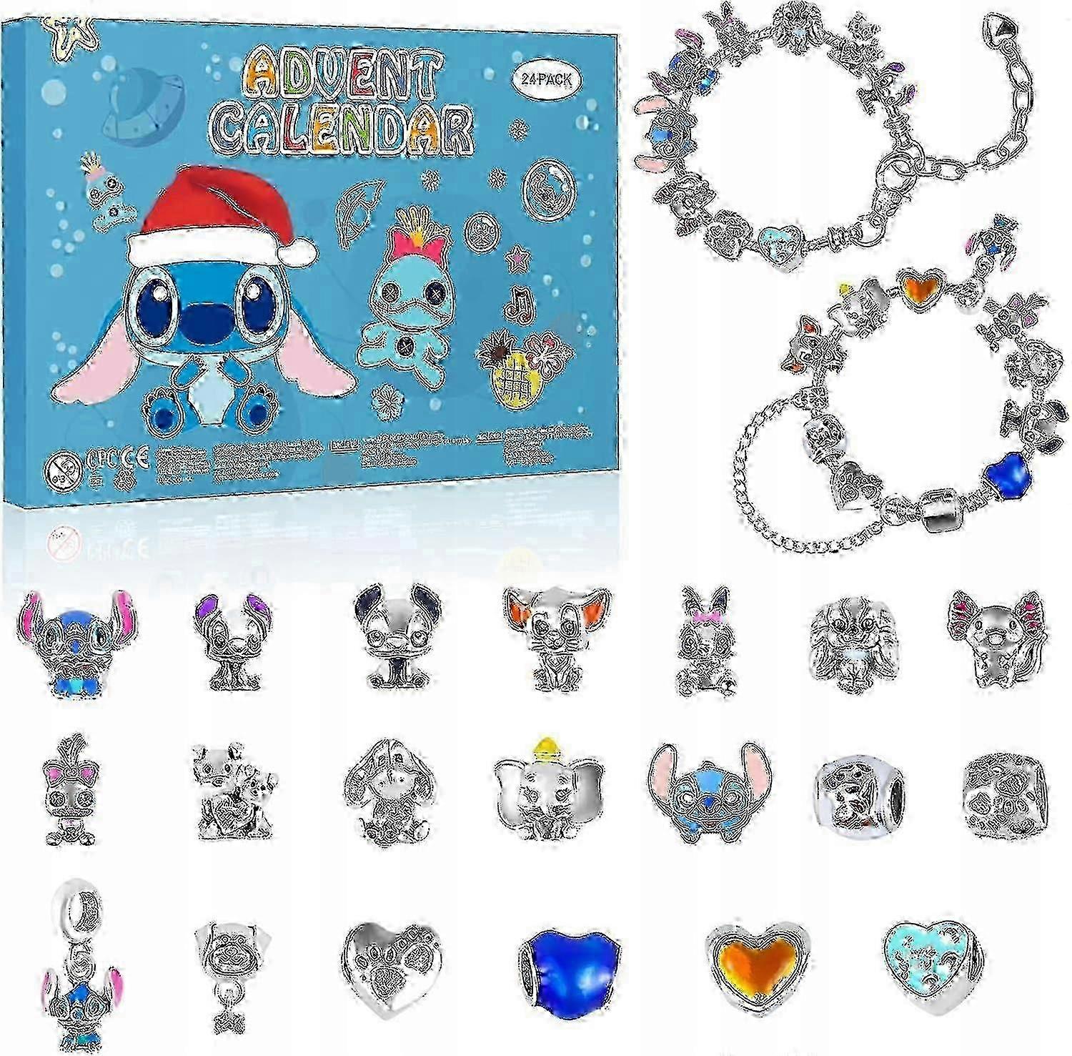 Stich Advent Calendar With 2 Bracelets And 22pcs Unique Cartoon Charm Beads