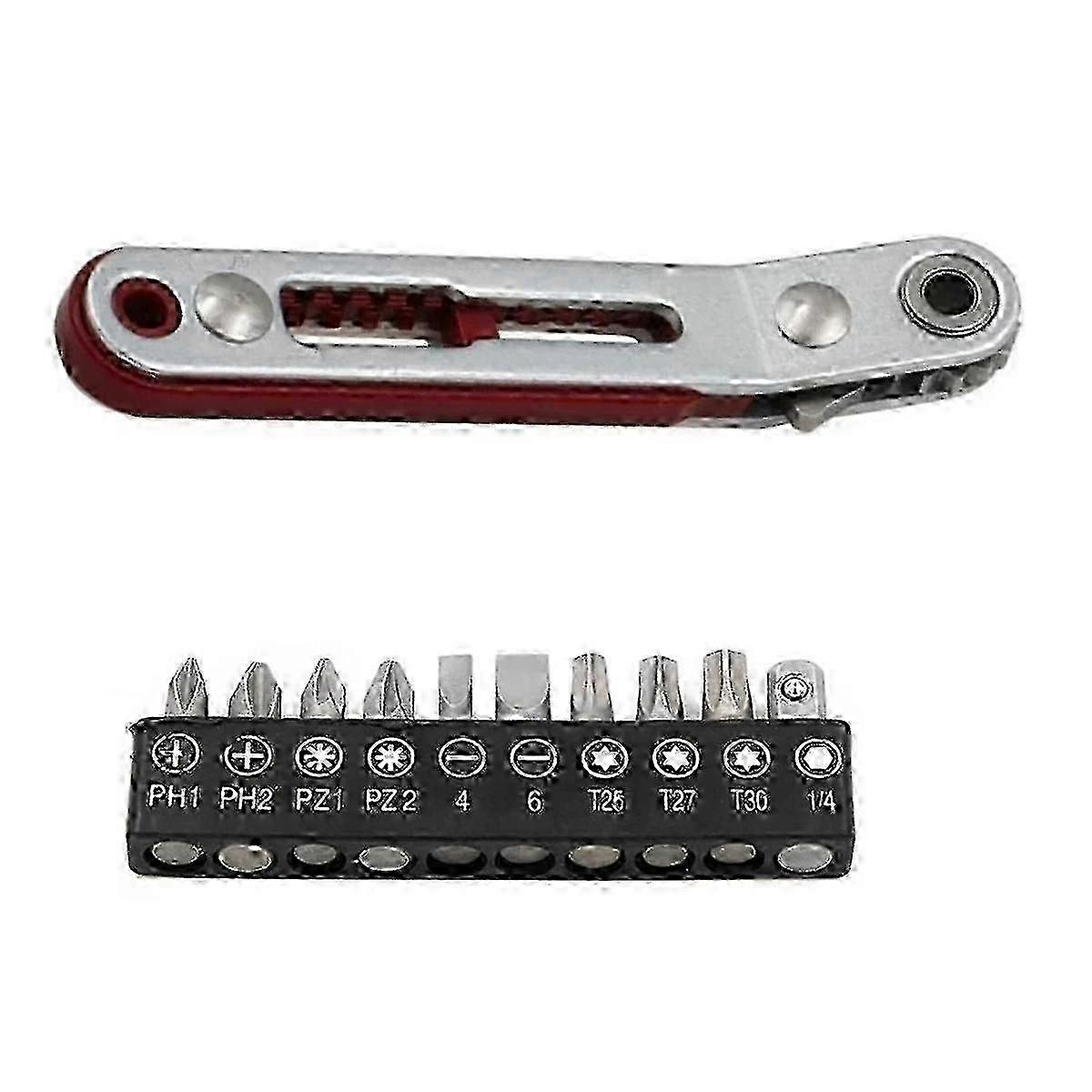 Elbow Head Mini Ratchet Wrench 90 Degree Offset Screwdriver Handle with Bit Set Dual Drive Head Rat