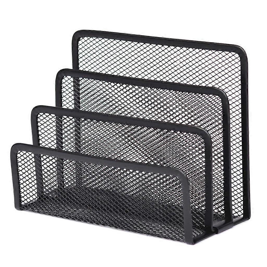 Black Drawer Desk Organizer with 6 Mesh Compartments & Metal Rack | File, Letter, Stationery Storage, Mesh Book Stand