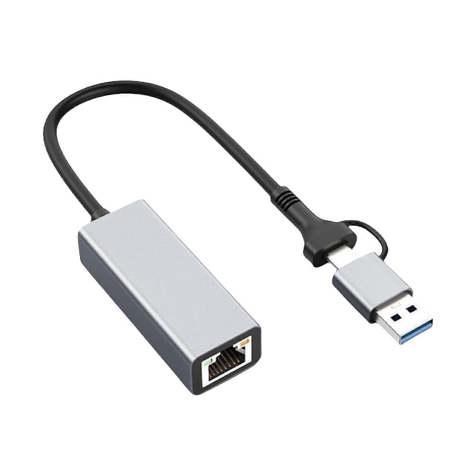 Two USB C/USB A to RJ45 Ethernet Adapter 1/2.5Gbps Gigabit LAN Networkings Converters Aluminum Alloy Portable for Laptop PC Multicolor