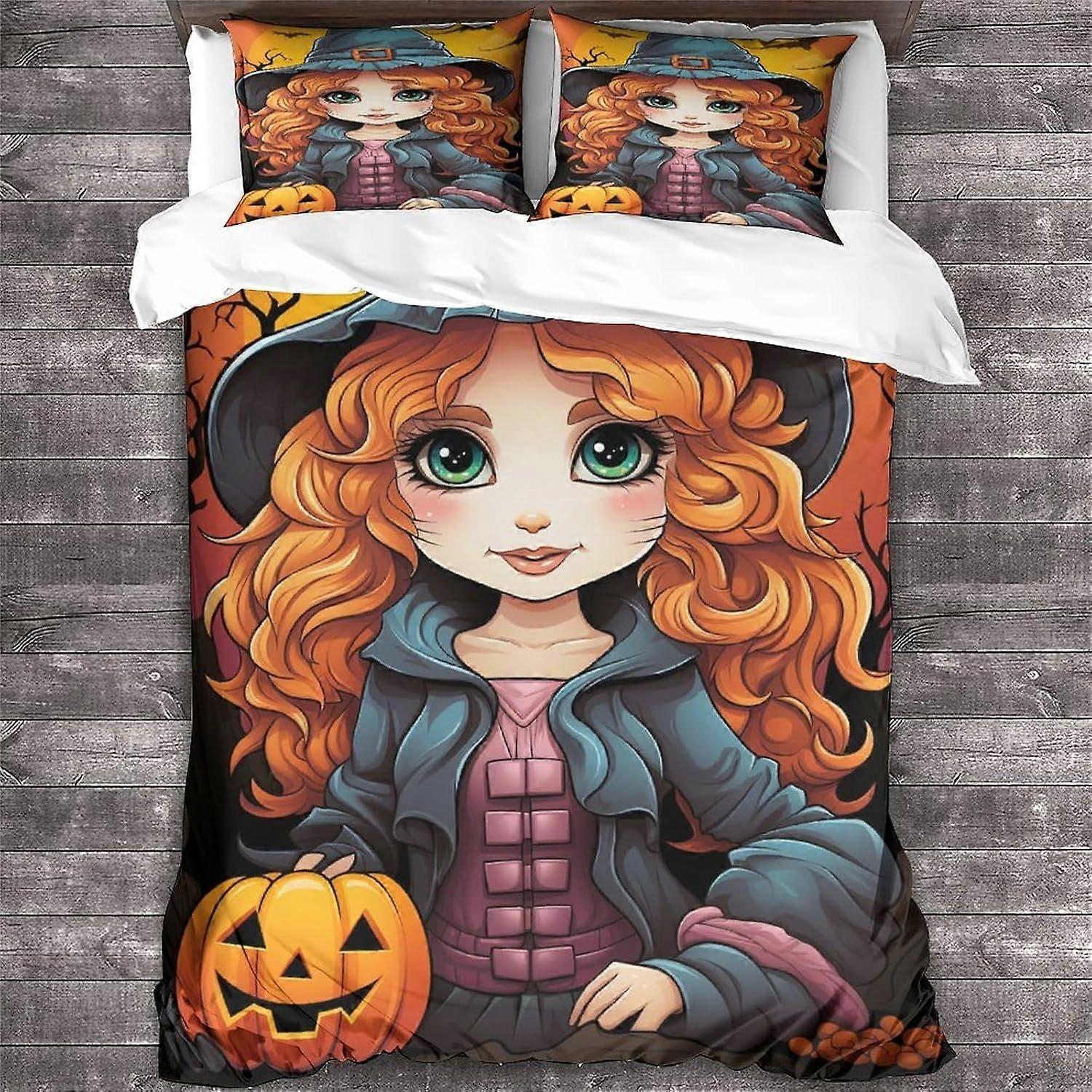 LikeEj Cat Duvet Capa Halloween Print Design Roupa de Cama Set Microfibra Macia com Zíper Fechamento Animal Colcha Capa Fraschas Rei