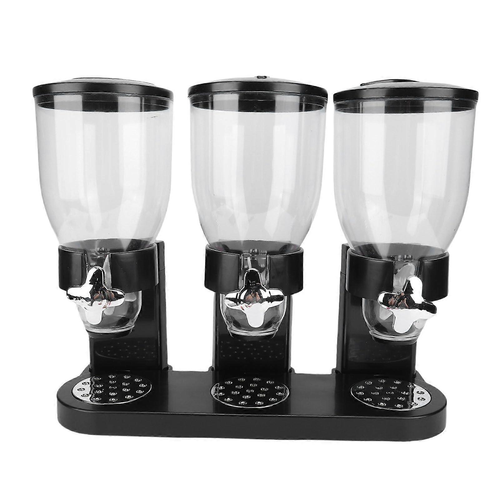 Food Storage Packaging 3 Compartment Countertop Compact Design Cereal Container For Grains Snacks Black Triple Dispenser