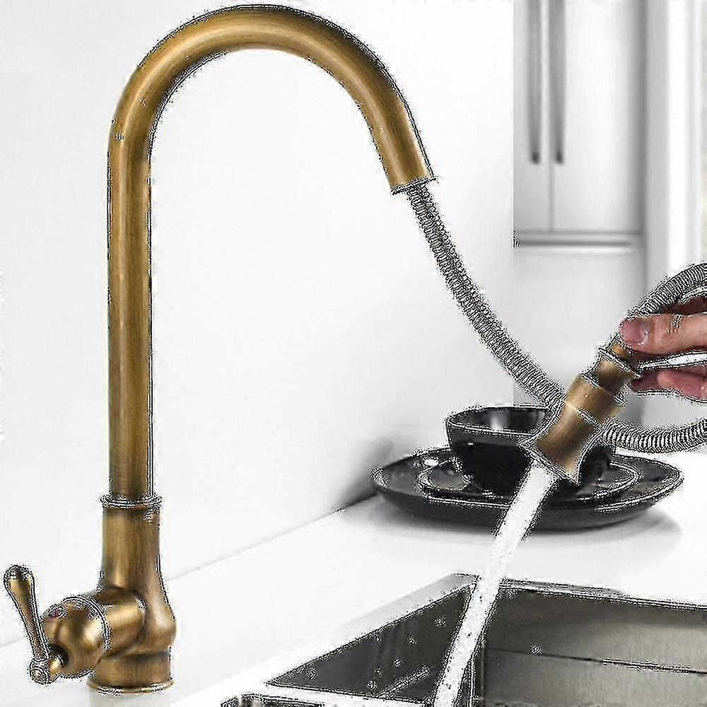 Copper Kitchen Faucet Single Hole, Antique Bronze Finish with Pull-Out Spray