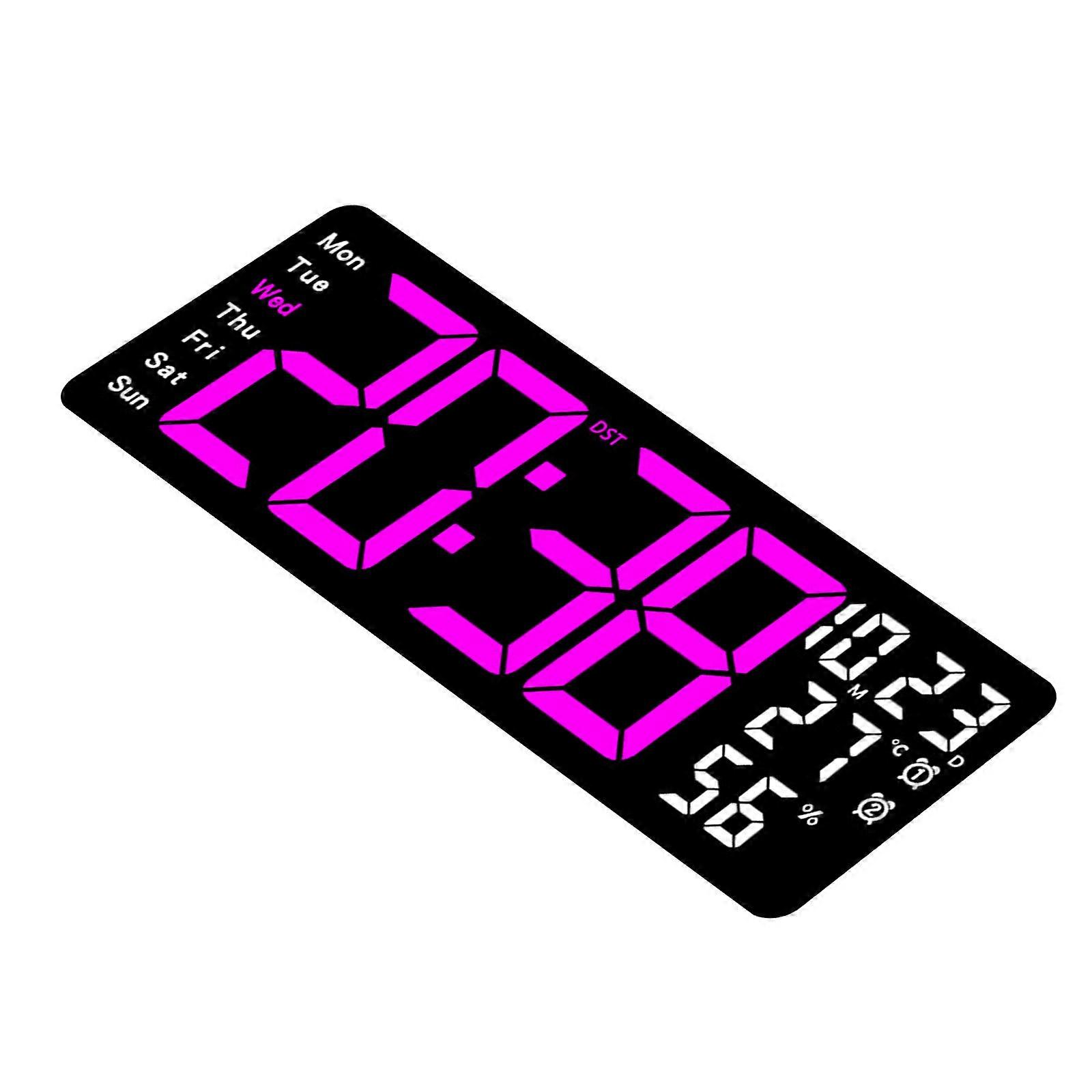 Large 17.3Inch LED Wall Clock with Remote Control Auto Brightness Temperature Date Display for Living Room or Office  rose red