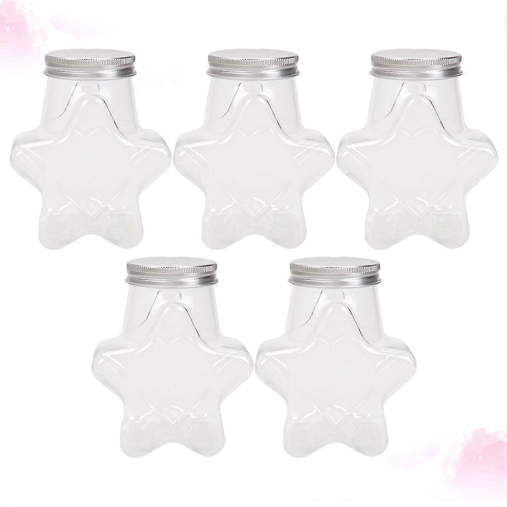 Clear Plastic Cups with Lids Five Pcs Beverage Cups for Drinking Cold Drinks Pentagram Shaped Silver