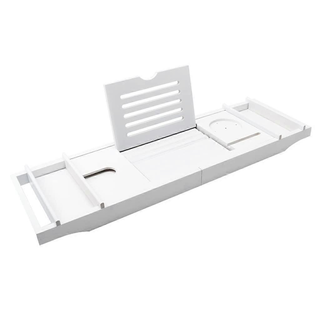 Expandable Bamboo Bathtub Caddy Tray with Wine Glass and Tablet Holder, Non Slip, Fits Up to 43'