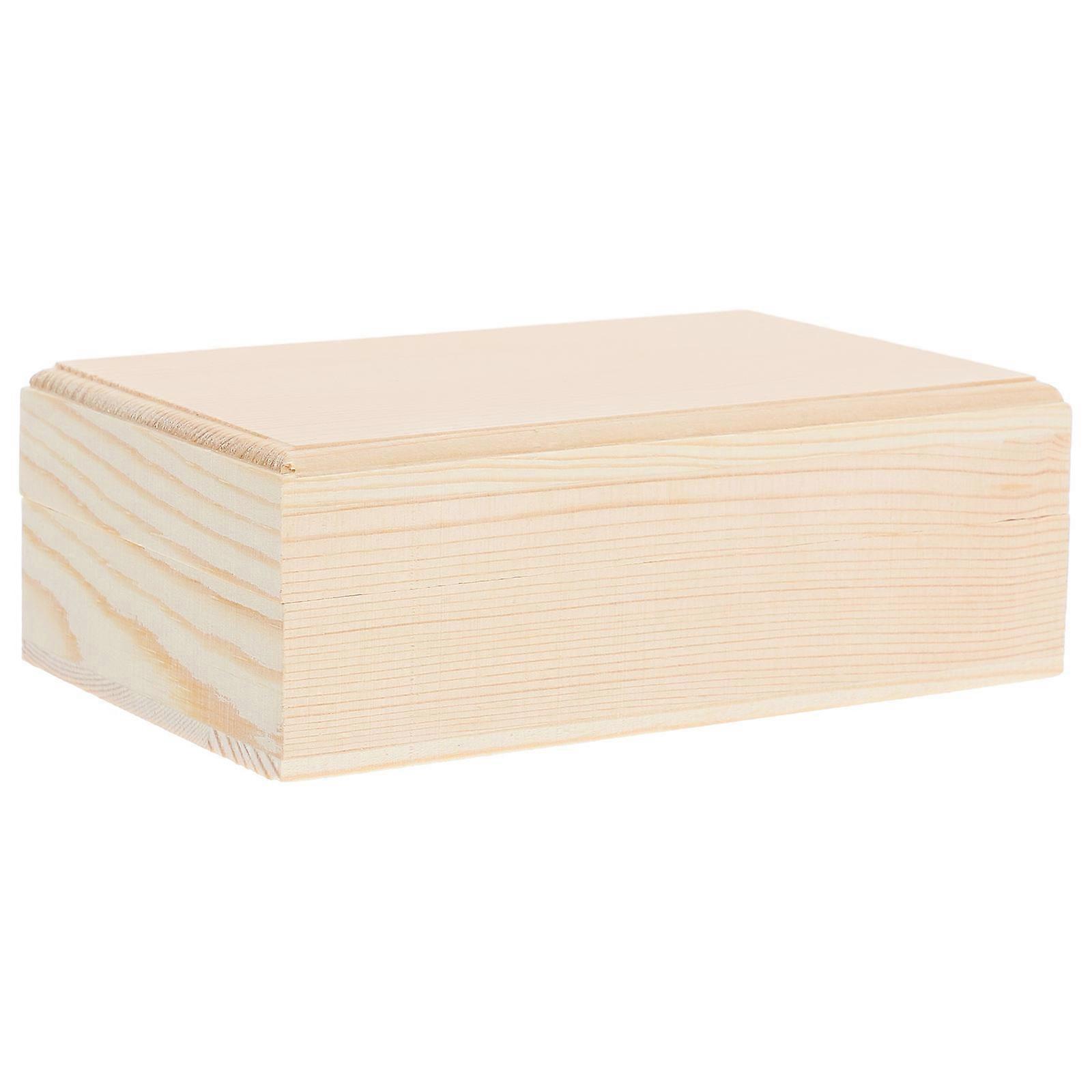 Rustic Wooden Storage Box with Hinged Lid for Storage Unpainted