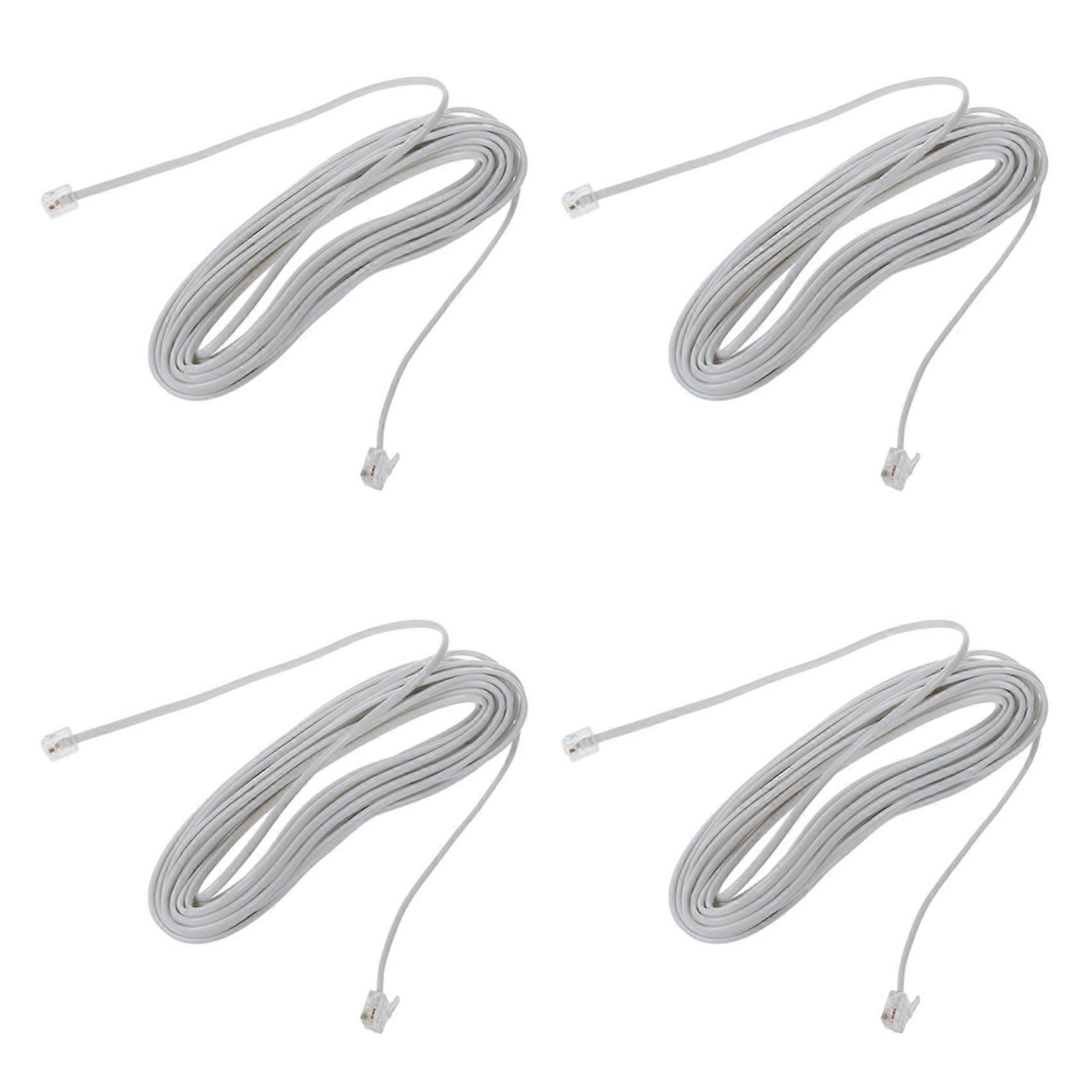 4X 9M 30Ft RJ11 6P2C Modular Telephone Phone Cables Wire White