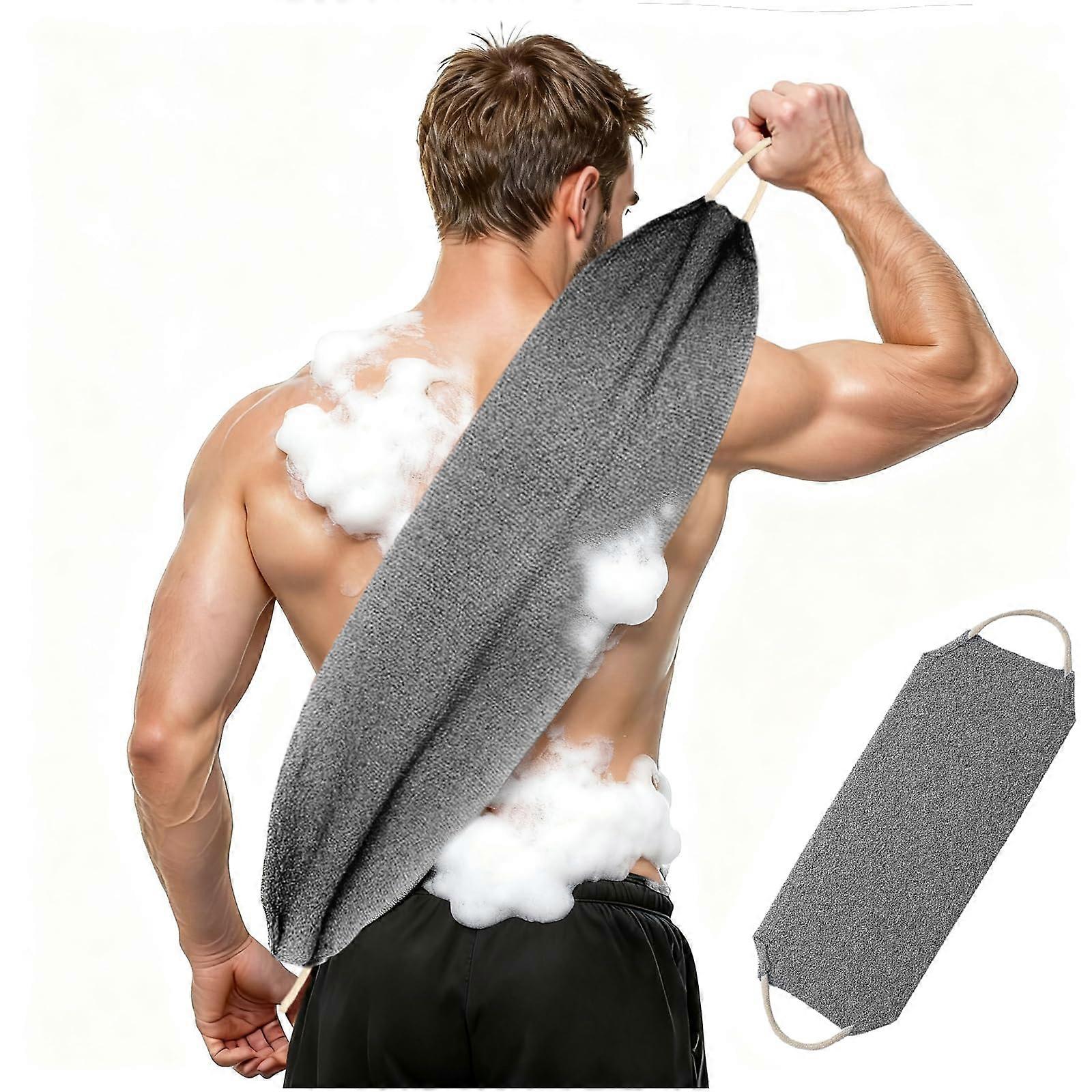 Exfoliating Back Scrubber with Handles Nylon Strap for Deep Cleansing and Gentle Daily Shower Use Dark Gray