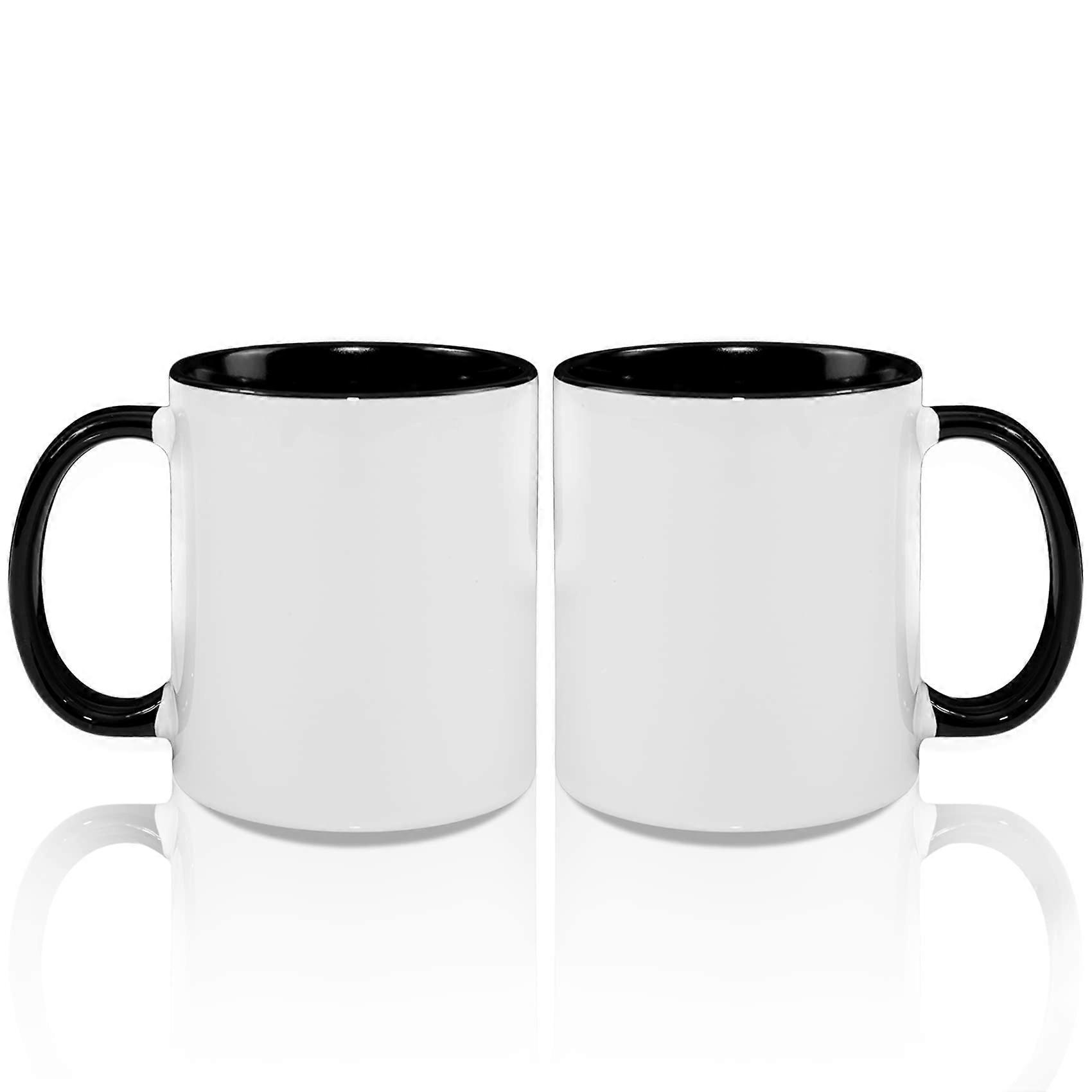 11oz Sublimation Mugs with Black Handle and Inner, White Ceramic Coffee Cups Set of 2, Dishwasher Safe