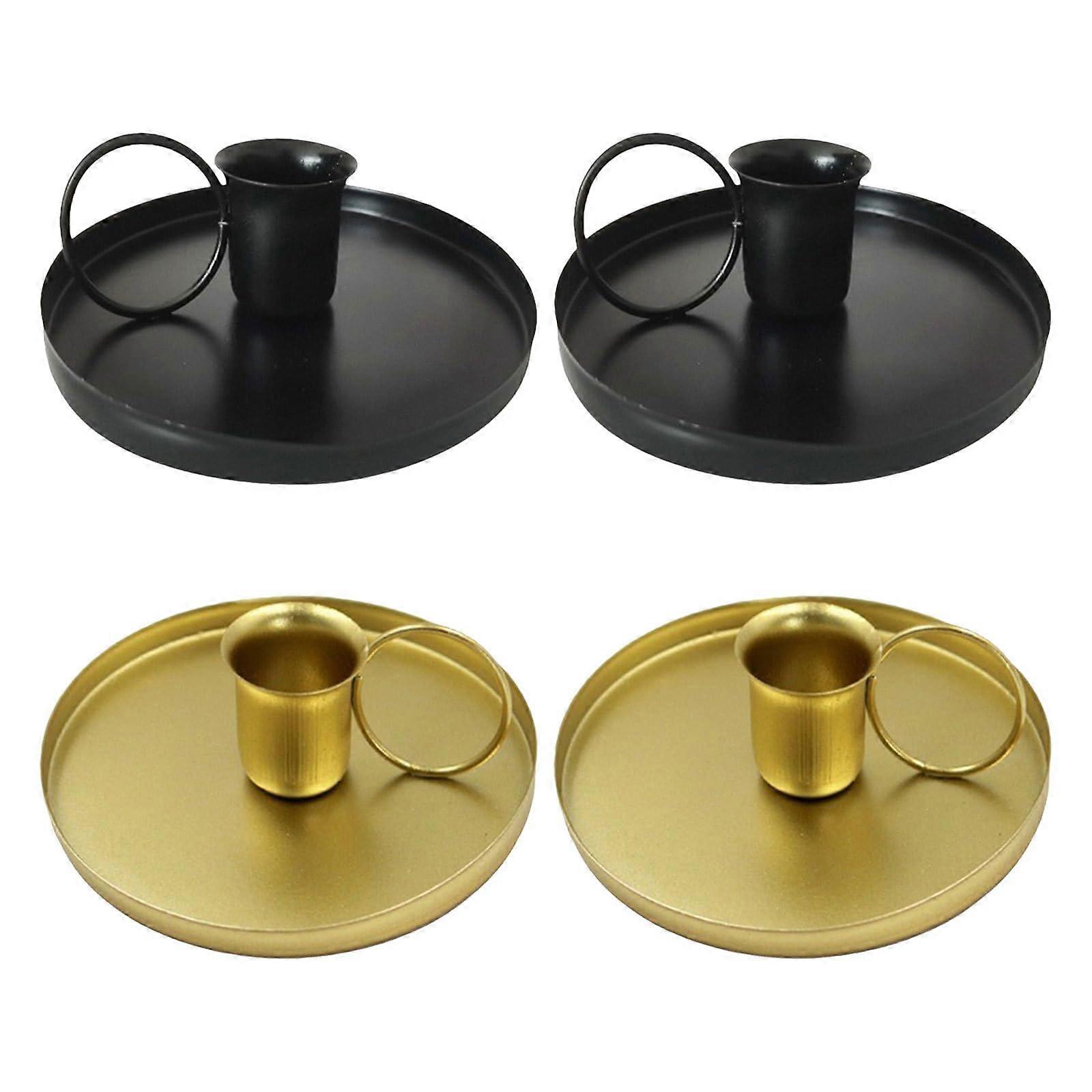 4pcs Vintage Iron Candle Holders with Handle, Rustic Decorative Pillar and Tealight Stand for Table