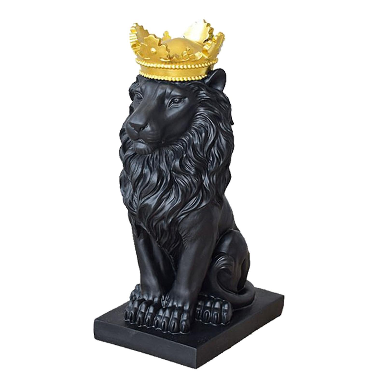 Lion Statue Wild Animal Ornament Resin Home Sculpture Figurine Decor Black