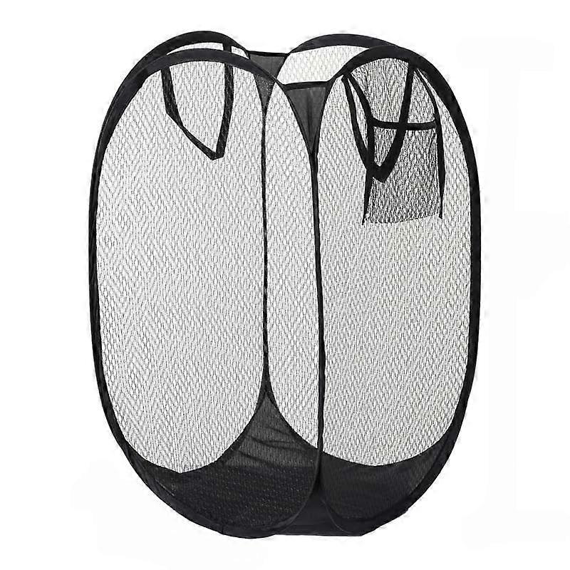 Mesh Laundry Hamper Foldable SpaceSaving Design 65L Breathable with Handles and Pocket Black