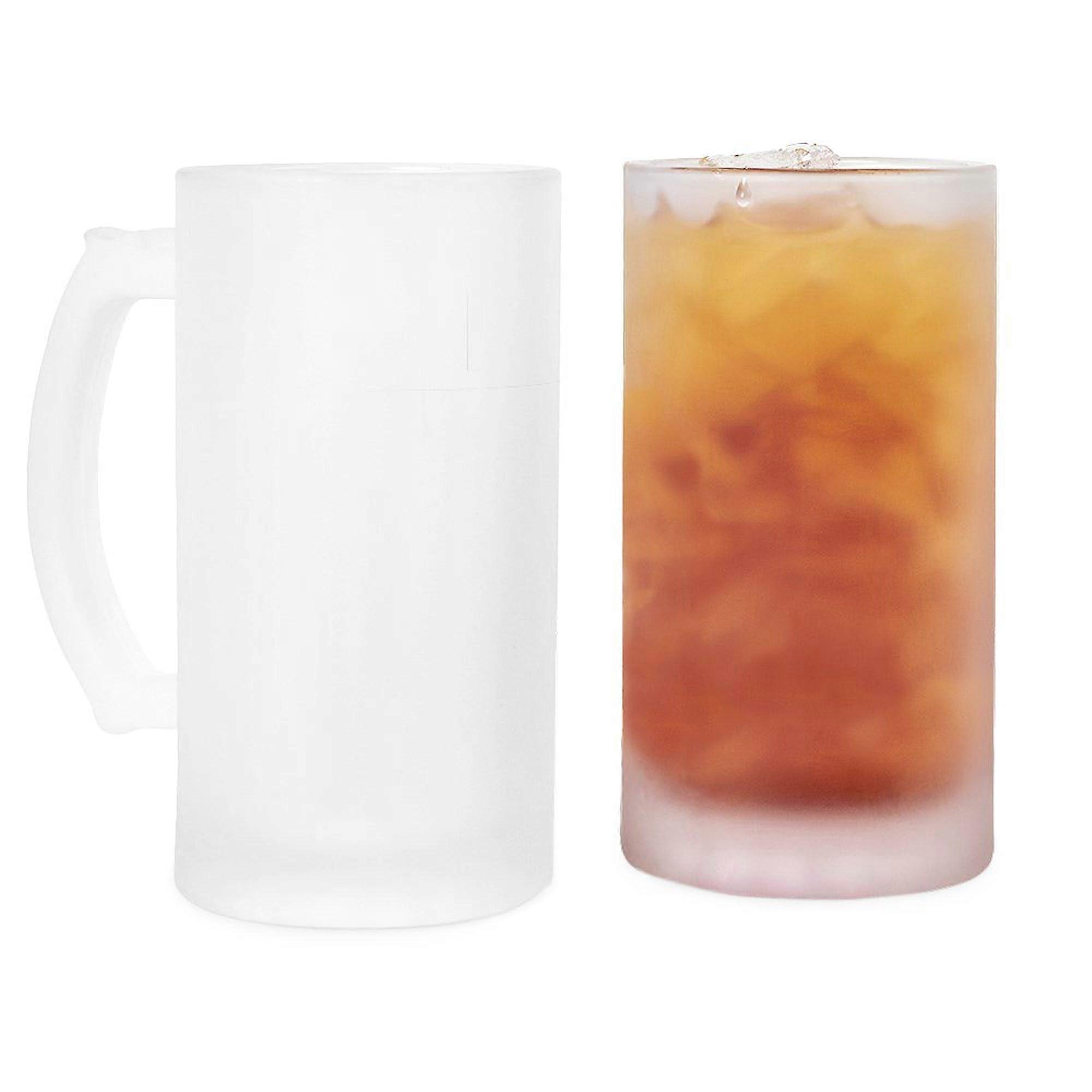 16 oz Frosted Glass Beer Mug with Unique Design, HeatResistant Build and Weighted Base