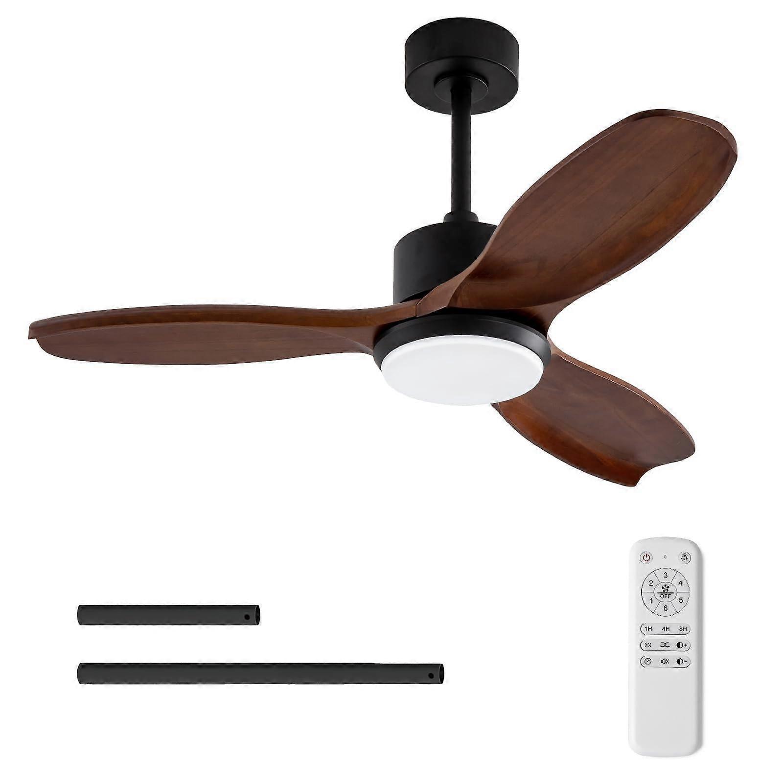 42 Inch Wood Ceiling Fan with Light and Remote, Solid Walnut Blades, Dimmable LED, Quiet DC Motor