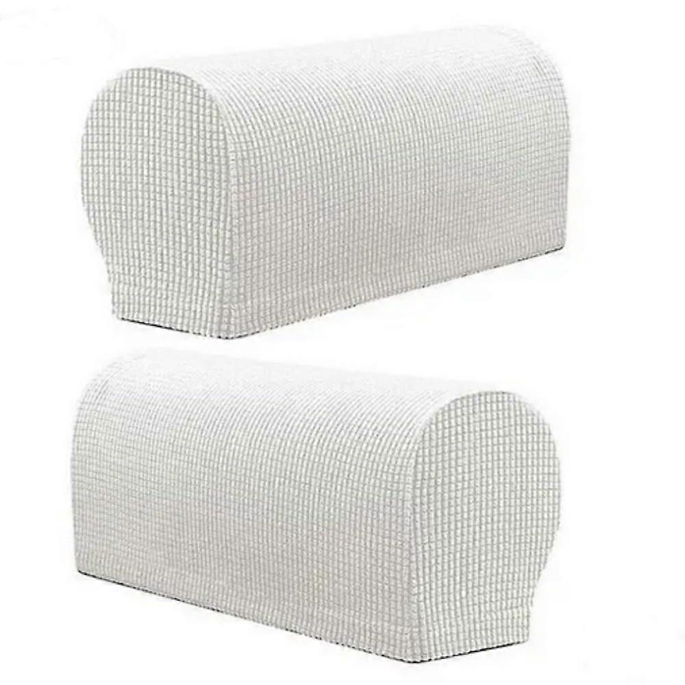 Sofa Armrest Covers Set of 4 White Non Slip Stretch Polyester Spandex Protectors for Chairs