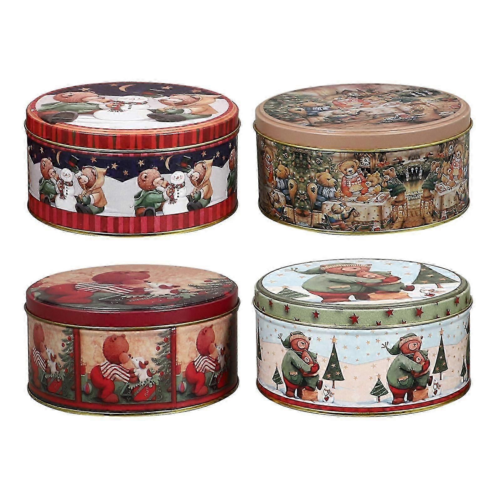 4 Pcs Christmas Tinplate Cases Candy Biscuit Storage Cases Cookie Boxes (mixed Style)