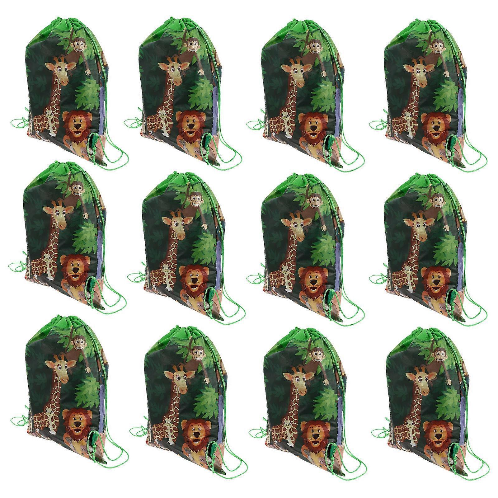 Children Drawstring Backpack for Storage with 12Pcs Animals Pattern Bags