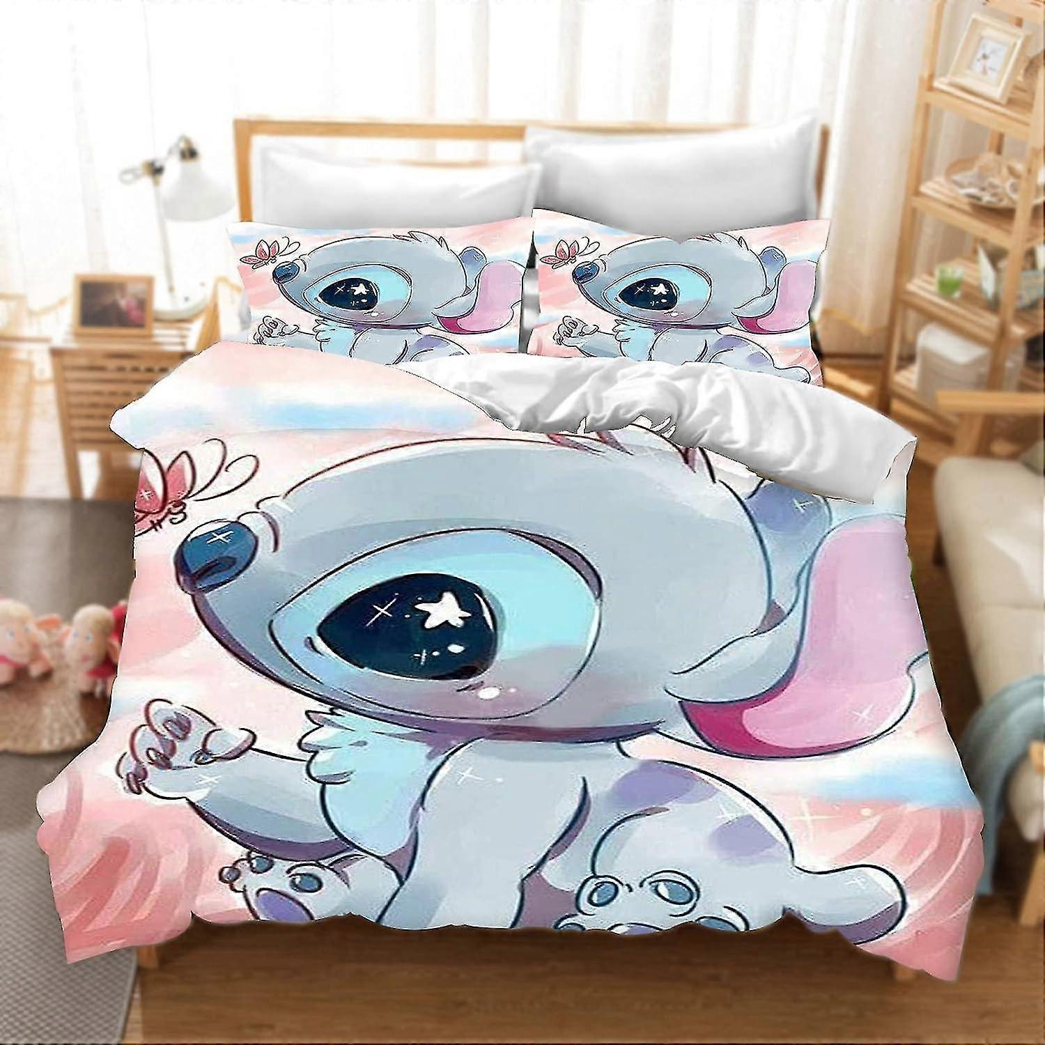 2025 DDONVG Lilo & Stitch Bed Linen, 135 x 200 cm, Anime Stitch Children's Duvet Cover with Pillowcase, Microfibre, Suitable for Boys and Girls