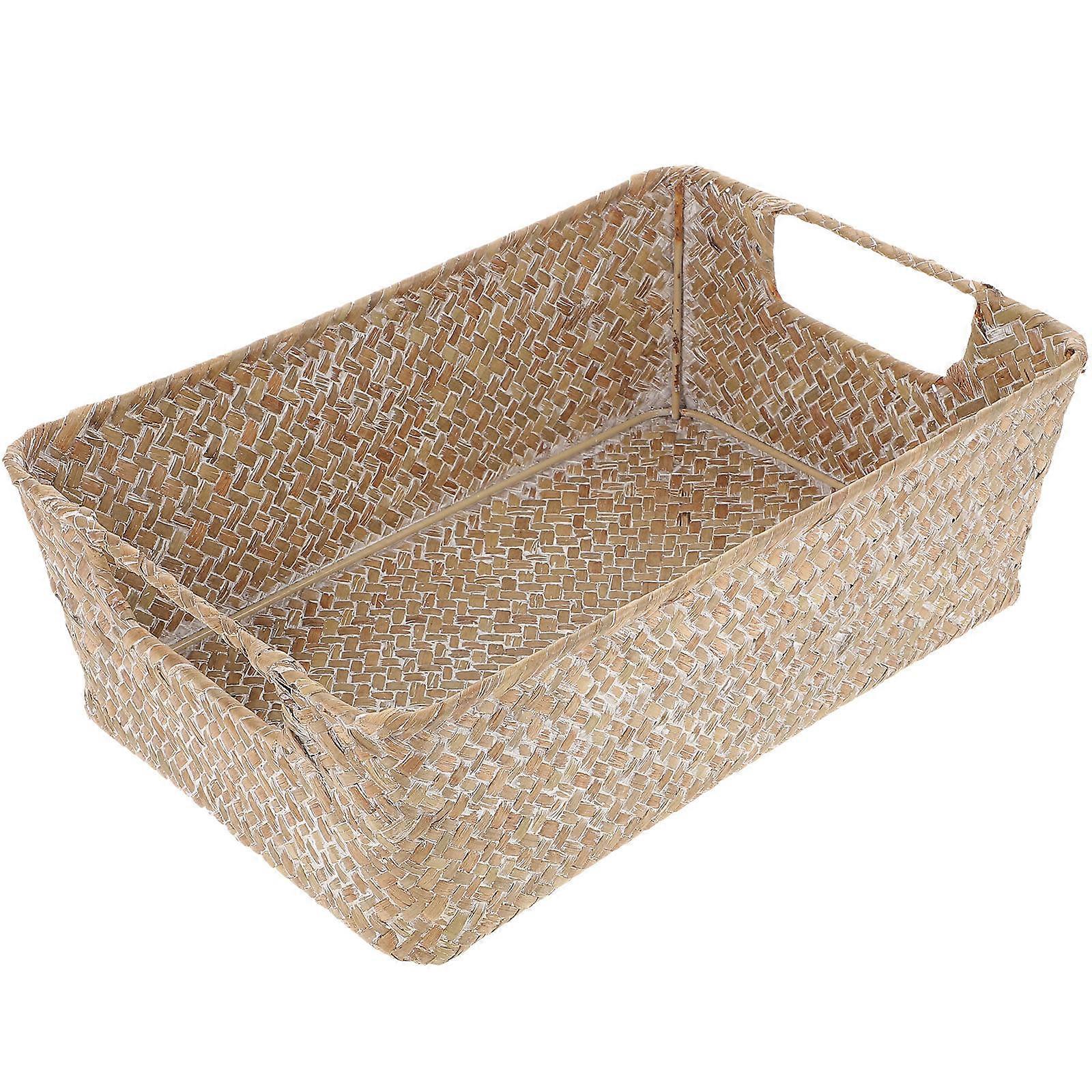 Woven Storage Basket Desktop Bread Basket Organizing Container Outdoor Picnic Light Brown Rectangular 1Set