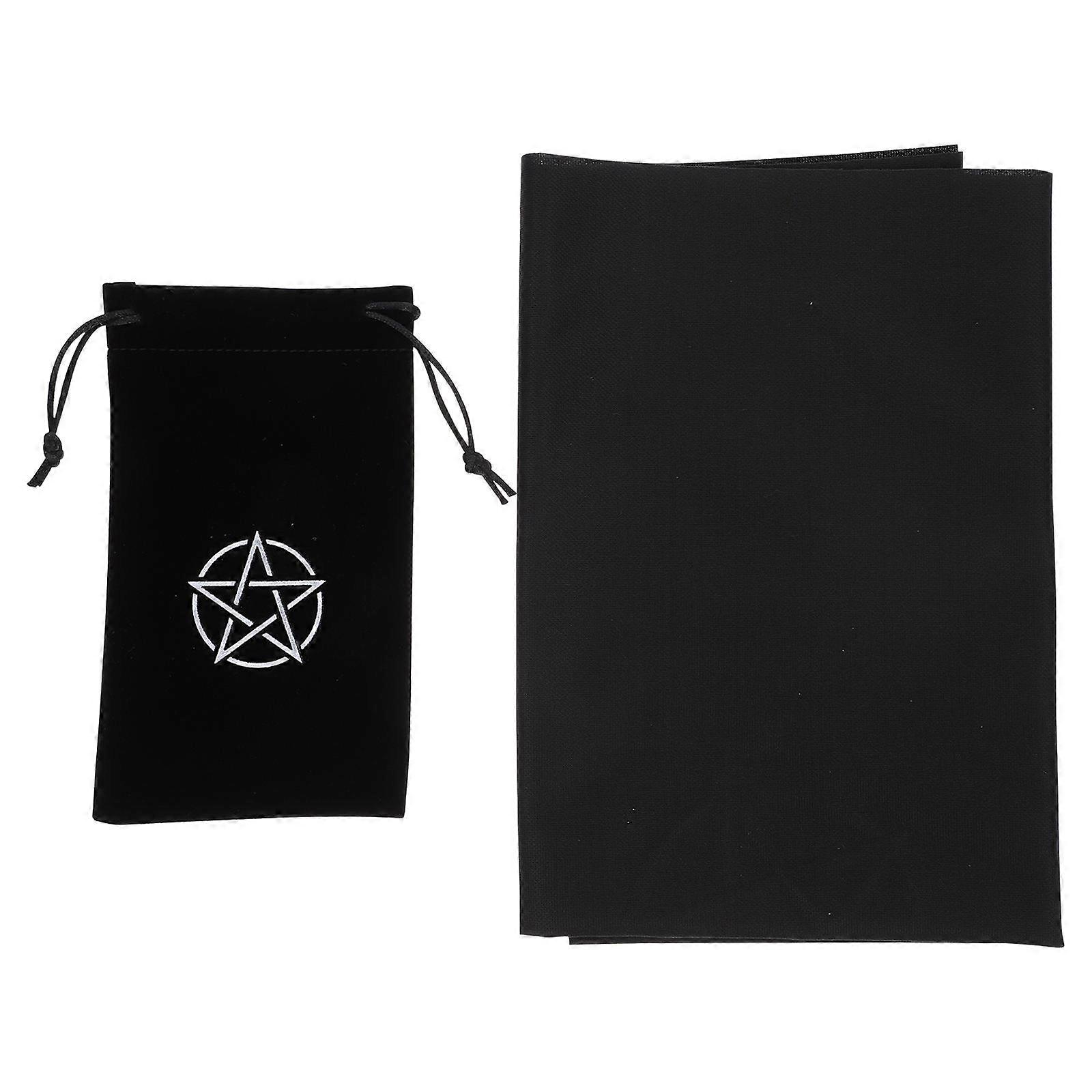 Tarot Cards Drawstring Bag Pentacle Tablecloth for Storage 1Set Black Fabric