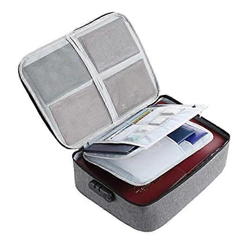 Important File Pocket Holder,Document Organizer Box,Oxford Waterproof Document Storage Bag with Safe Code Lock (Gray)
