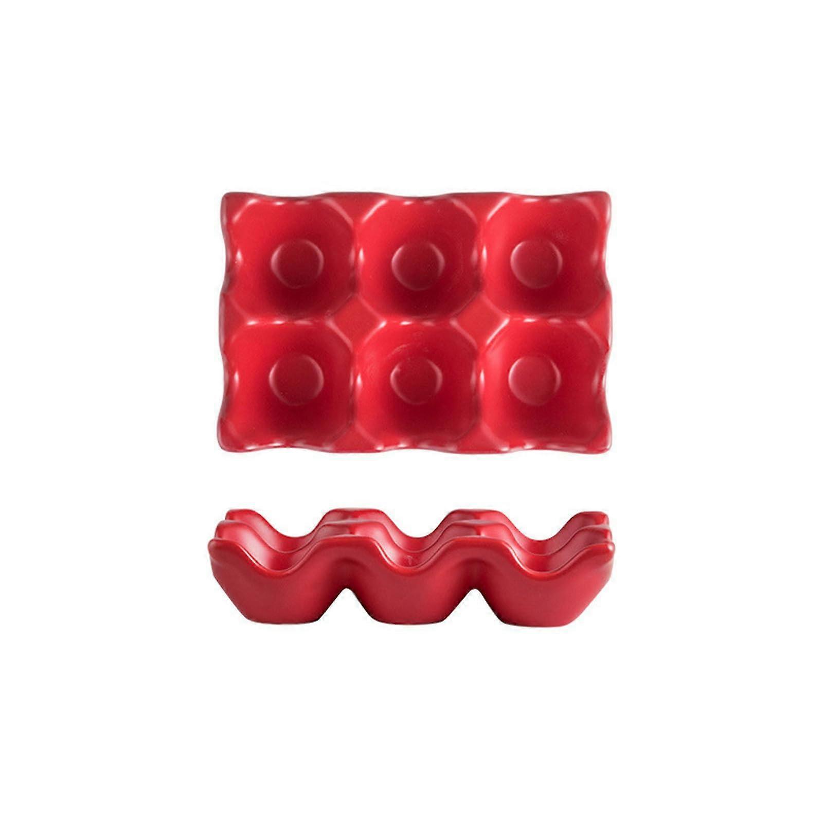 Red Ceramic Egg Tray Egg Holder for Kitchen Microwave and Dishwasher Safe Scratch Resistant