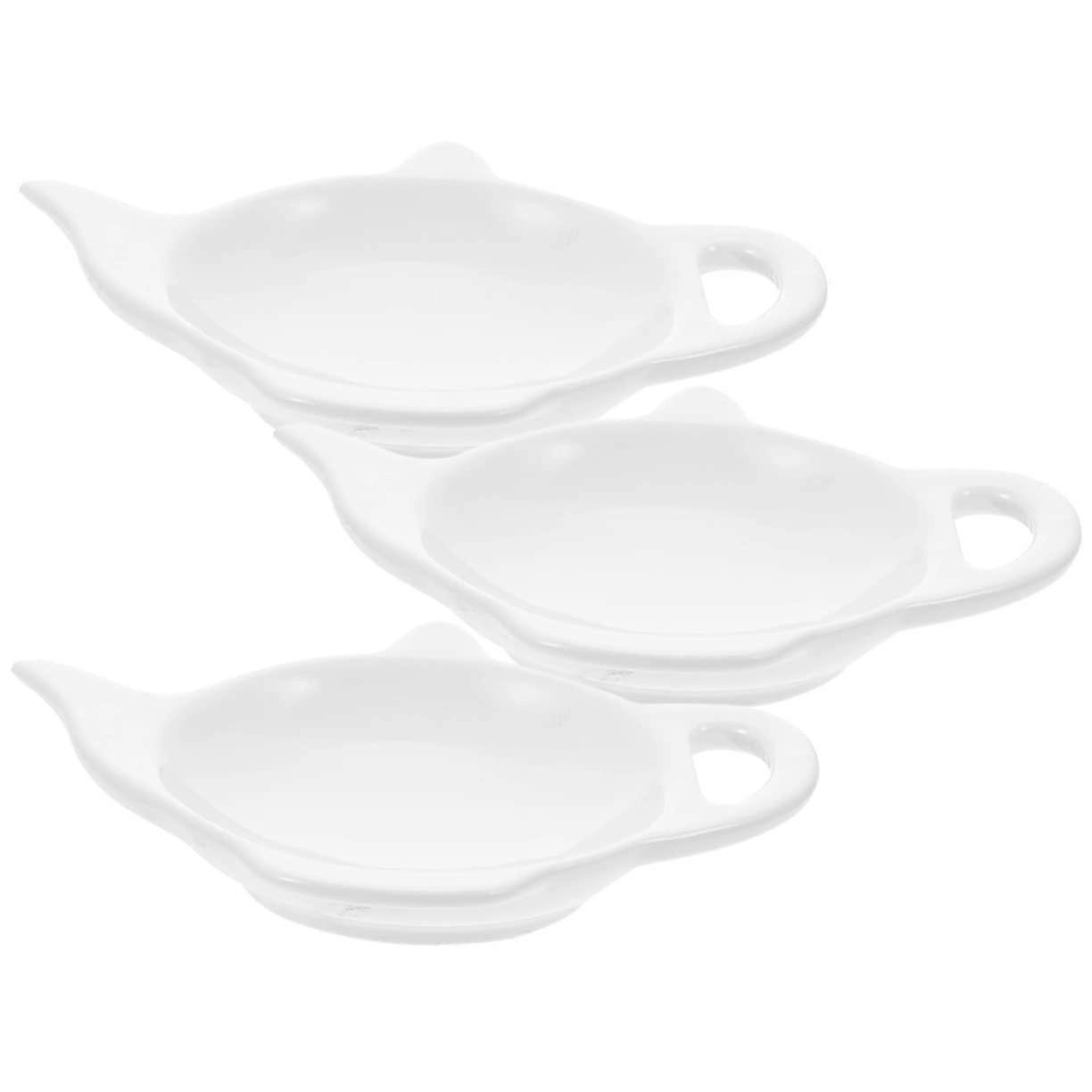 3pcs Ceramic Teapot Shaped Tea Bag Holder Set, Durable EasyClean MultiUse Kitchen Dish