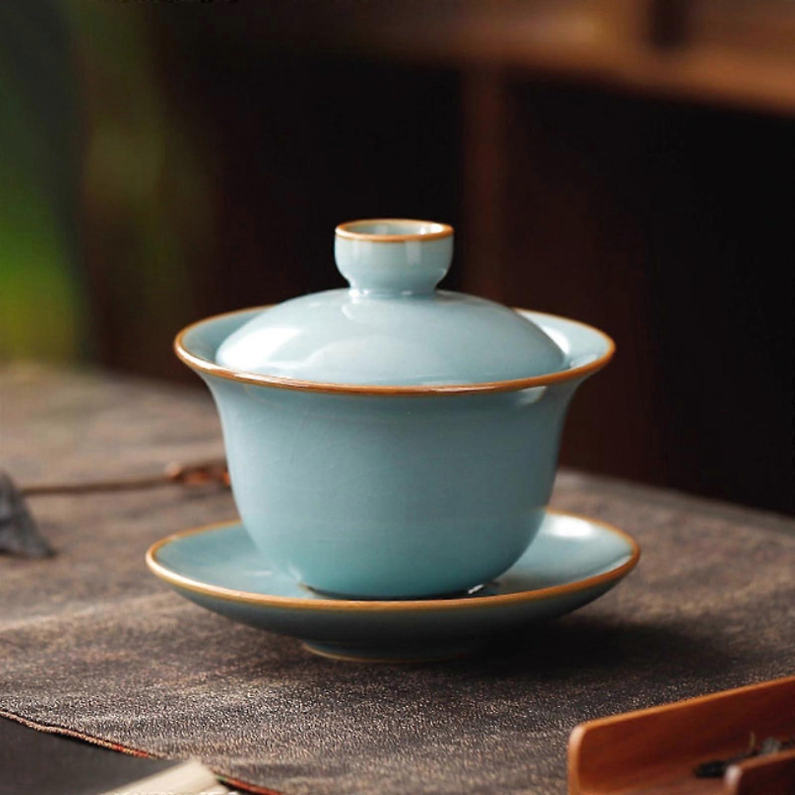 Gaiwan Tea Set Jingdezhen Ruyao Ceramic 170ml Light Blue Cup for Authentic Chinese Tea Brewing