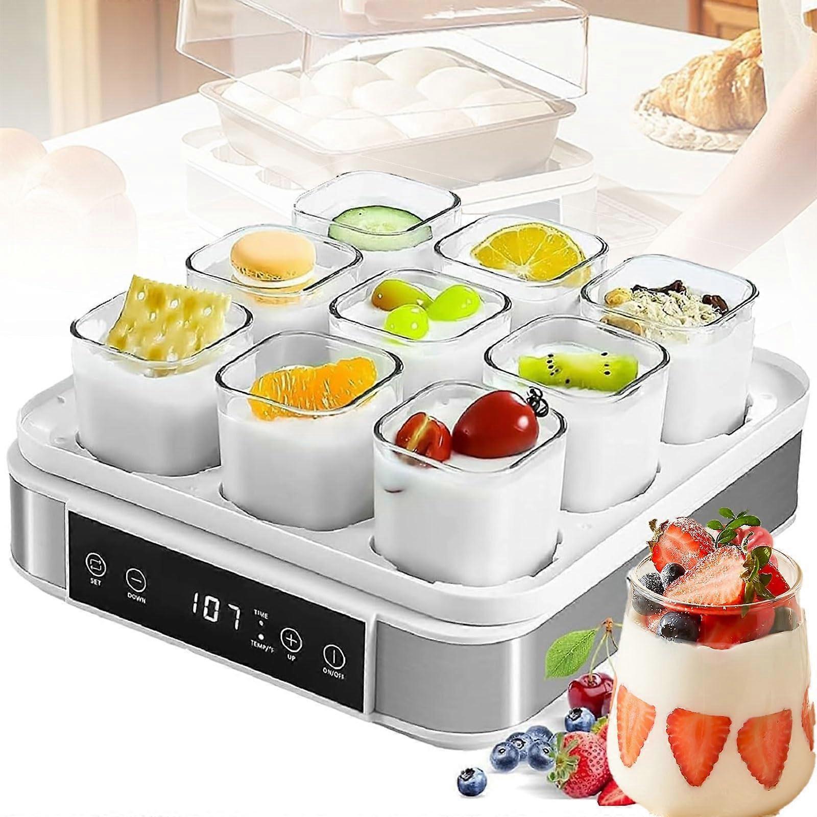 Digital Yogurt Maker with LCD Display, Adjustable Time and Temperature, 9 Jars for Yogurt and Rice Wine