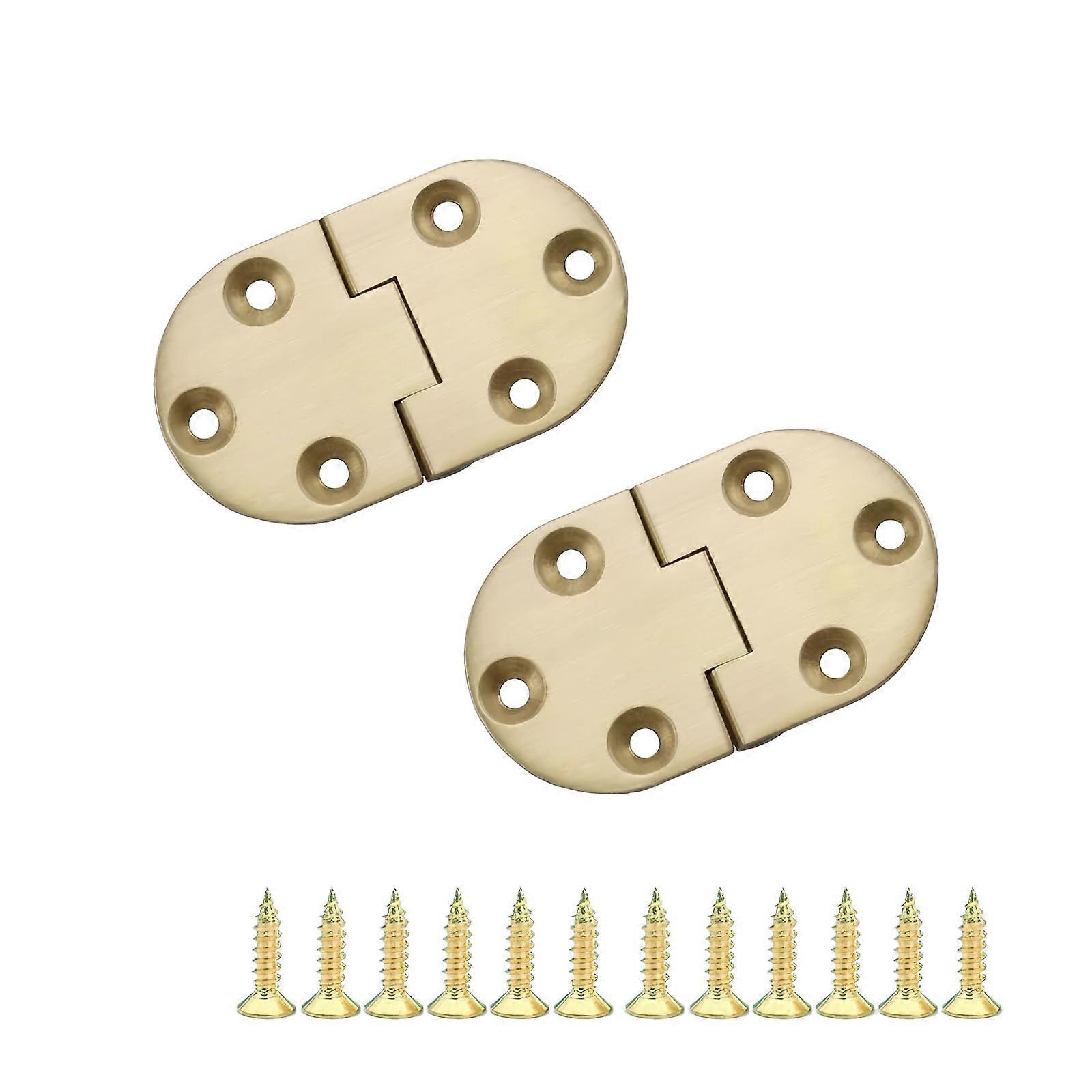 2Pcs Brass Table Hinges 90 Degree Flip  Solid Round Edge with Screws for Folding Tables and Desks