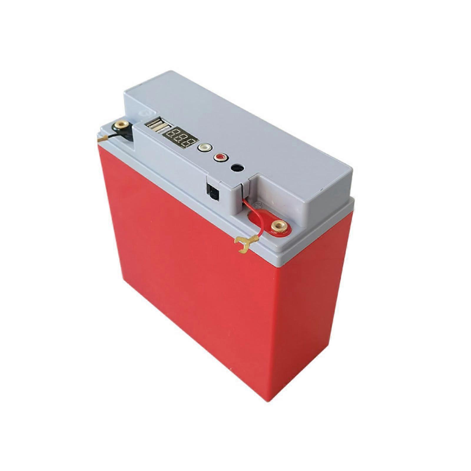 Portable Battery Charging Case 12V 17A Dual USB Output with Voltage Display Red ABS Shell