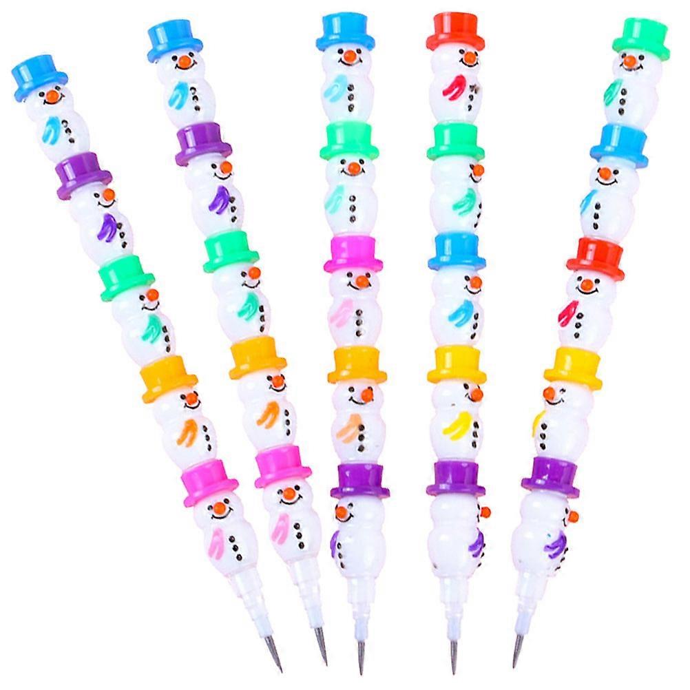 Assorted Color Plastic Pencils for Writing Stackable Snowman 25Pcs Set