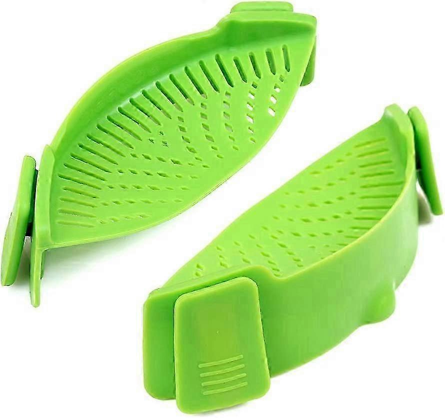 Kitchen Pot Side Silicone Snap-On Noodle Strainer (Green) - 2 Pieces