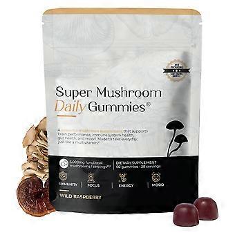 Super Mushroom Dagelijkse Voedingsgels & Chews Wilde Framboos voor Stemming, Energie, Focus en Immuniteit
