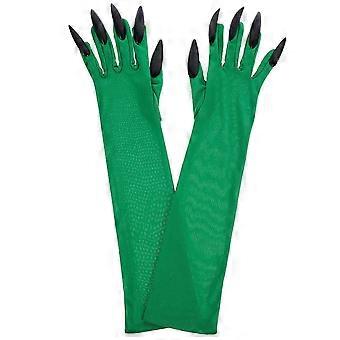 1 Pair Long Finger Claw Gloves Green Arm Sleeves With Black Nails Scary Paw Gloves Halloween Cosplay Costume Accessories for Women