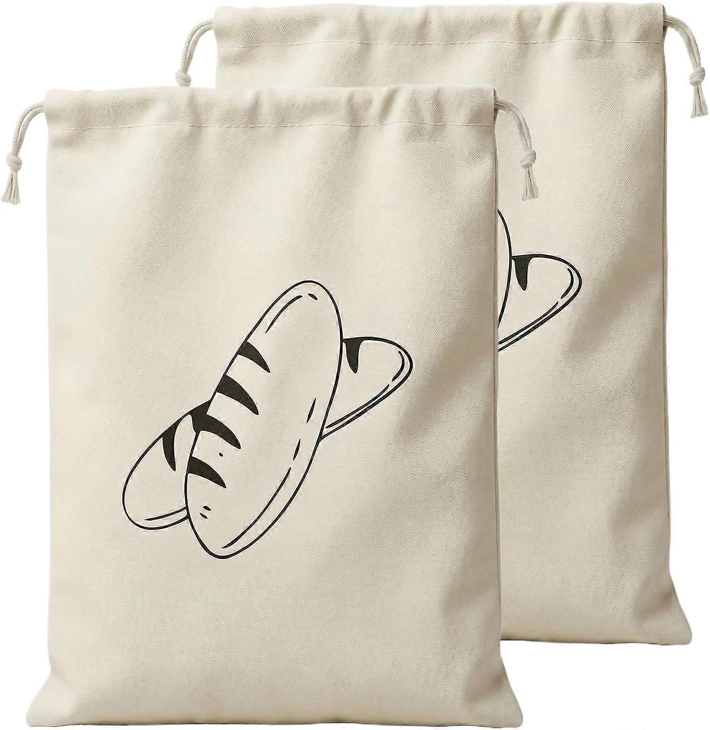 Set of 2 Reusable Bread Bags with Drawstring, Keeps Bread Fresh, Food