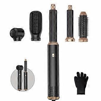5-in-1 Hot Hair Brush Styler, Interchangeable Thermal Curling Iron and Straightener, Rose Gold and Black with Heat Glove for Straightening and Curling